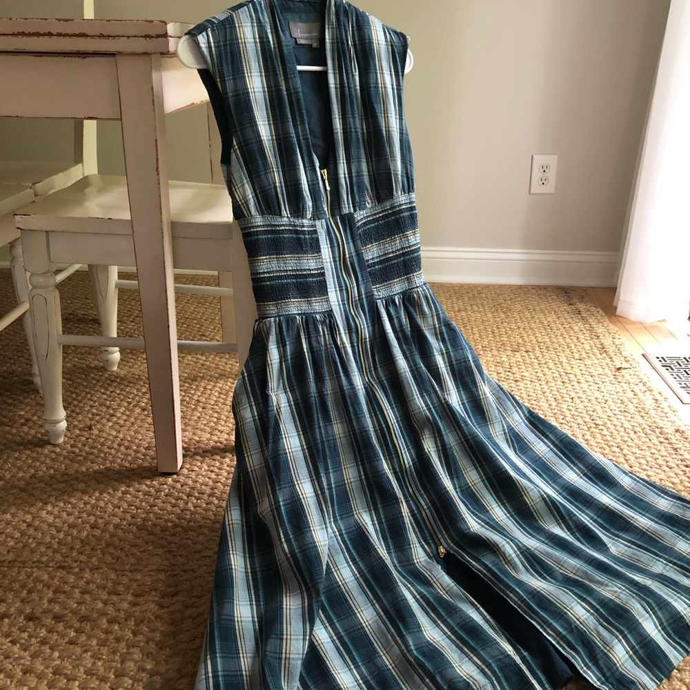 New: Anthropologie Tommie Zip-Front Midi Dress. Plaid. Pockets. Size XS - Picture 3 of 16